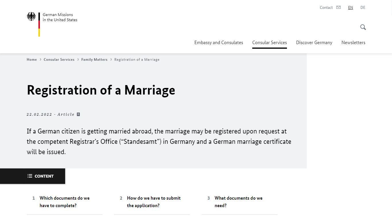 Registration of a Marriage - Federal Foreign Office